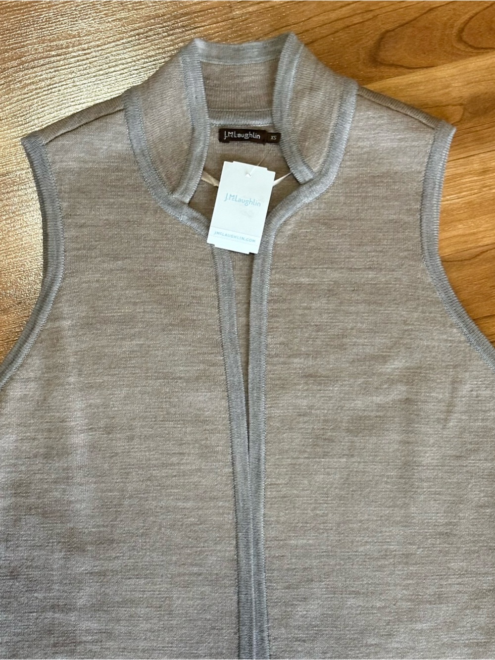 J. McLaughlin Wool Vest Extra Small Mid Length Wool Brown Jacket Open Front NWT - Picture 9 of 16